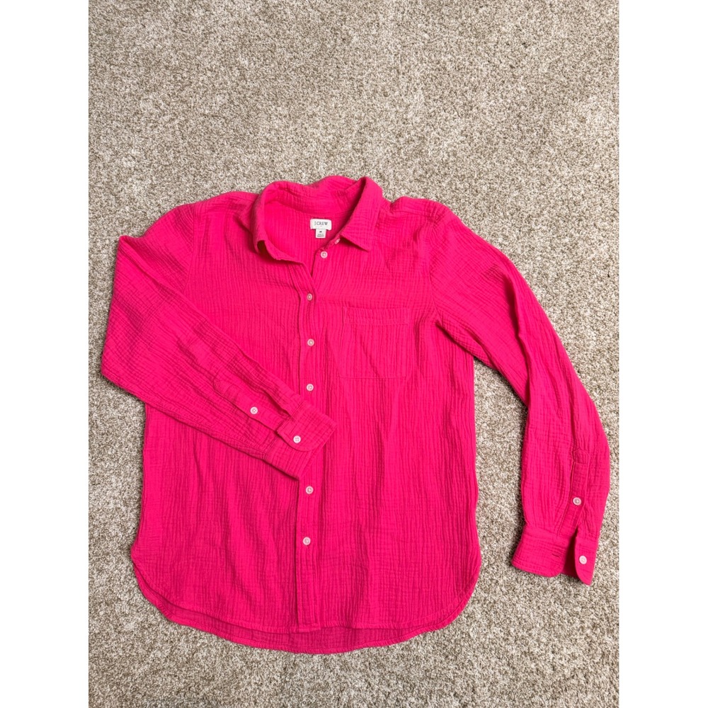 J.Crew Women Pink Double Gauze Cotton Button Down Shirt Long Sleeve M Fuschia